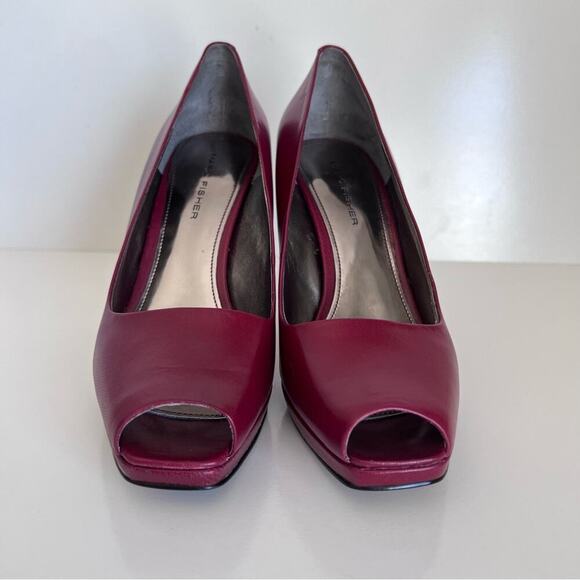 Marc Fisher dark red leather peep toe heels - Picture 3 of 7